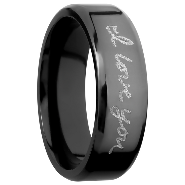 Zirconium 7mm beveled band with a laser-carved handwritten message Image 2 Cozzi Jewelers Newtown Square, PA