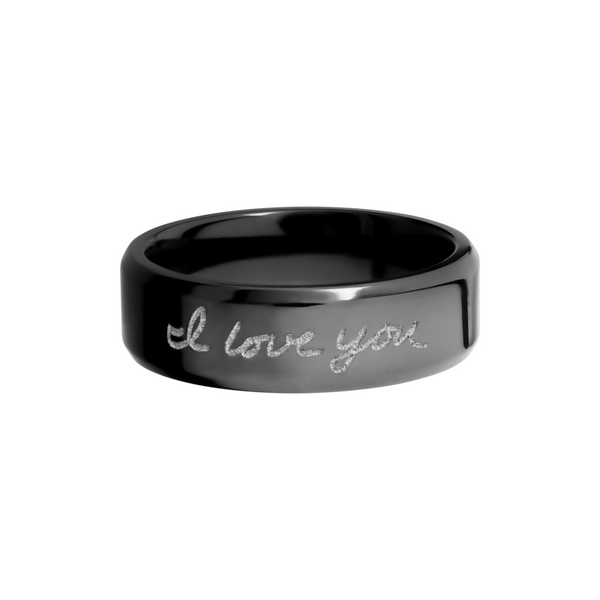 Zirconium 7mm beveled band with a laser-carved handwritten message Image 3 Quality Gem LLC Bethel, CT
