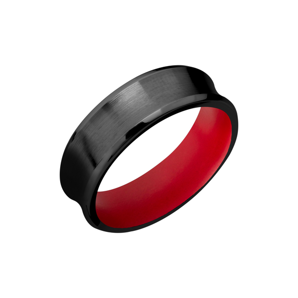 Zirconium 7mm concave band with beveled edges and a red Cerakote sleeve Toner Jewelers Overland Park, KS