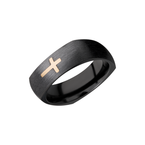 Zirconium 7mm domed square brand with a 14K yellow gold cross pattern  Toner Jewelers Overland Park, KS