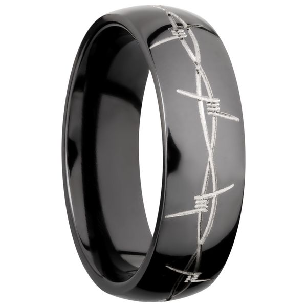 Zirconium 7mm domed band with a laser-carved barbed wire pattern Image 2 Toner Jewelers Overland Park, KS
