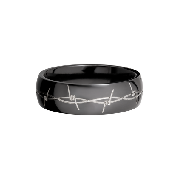 Zirconium 7mm domed band with a laser-carved barbed wire pattern Image 3 Toner Jewelers Overland Park, KS