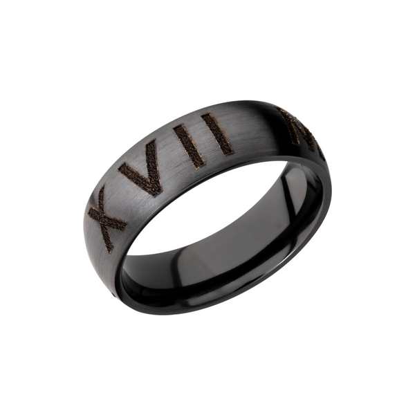 Zirconium 7mm domed band with laser-carved roman numerals Toner Jewelers Overland Park, KS