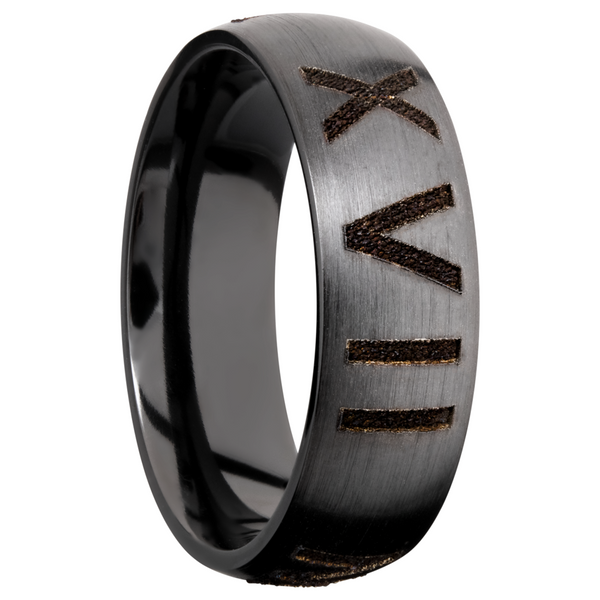 Zirconium 7mm domed band with laser-carved roman numerals Image 2 Toner Jewelers Overland Park, KS