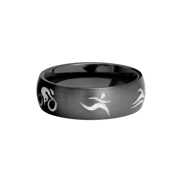 Zirconium 7mm domed band with a laser-carved triathlon pattern Image 3 Cozzi Jewelers Newtown Square, PA