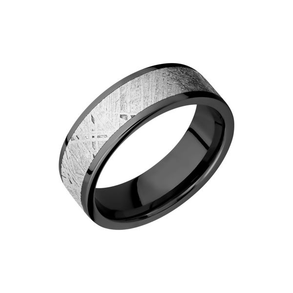 Zirconium 7mm flat band with an inlay of authentic Gibeon Meteorite Cozzi Jewelers Newtown Square, PA