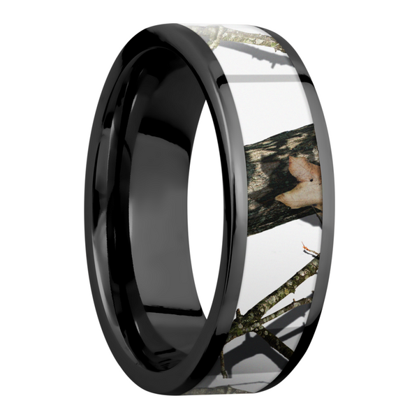 Cobalt chrome 7mm flat band with a 5mm inlay of Mossy Oak Winter Break Up Camo Image 2 Toner Jewelers Overland Park, KS