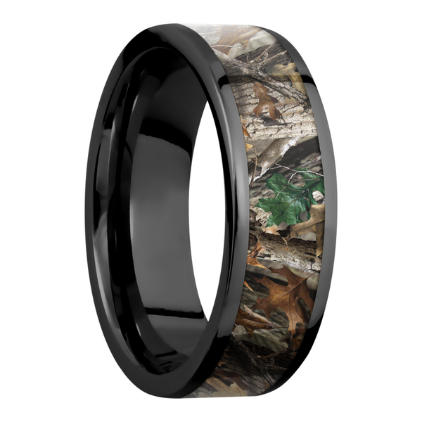 Zirconium 6mm flat band with a 5mm inlay of Realtree Timber Camo Image 2 Toner Jewelers Overland Park, KS