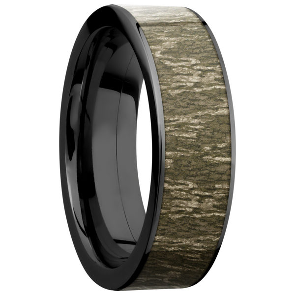 Cobalt chrome 7mm flat band with a 6mm inlay of Mossy Oak Bottomland Camo Image 2 Cozzi Jewelers Newtown Square, PA