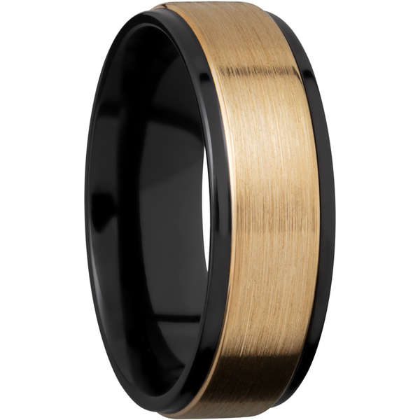Zirconium 7mm flat band with grooved edges and an inlay of 14K yellow gold Image 2 Cozzi Jewelers Newtown Square, PA