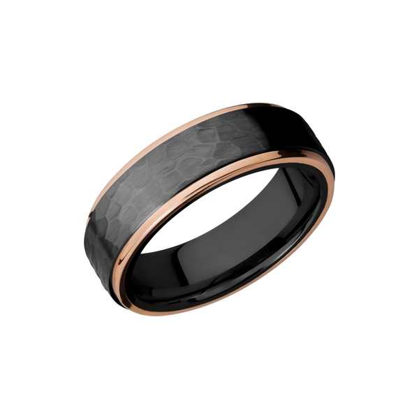 Zirconium 7mm flat band with 14K rose gold grooved edges Cozzi Jewelers Newtown Square, PA