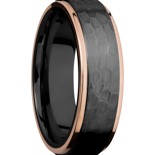 Zirconium 7mm flat band with 14K rose gold grooved edges Image 2 Cozzi Jewelers Newtown Square, PA