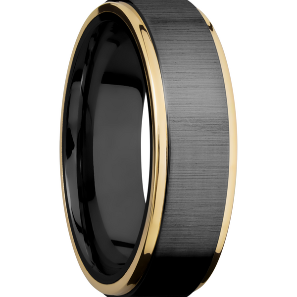 Zirconium 7mm flat band with 14K yellow gold grooved edges Image 2 Cozzi Jewelers Newtown Square, PA