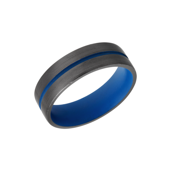 Zirconium 6mm domed band with a 1mm groove featuring Royal Blue Cerakote Toner Jewelers Overland Park, KS