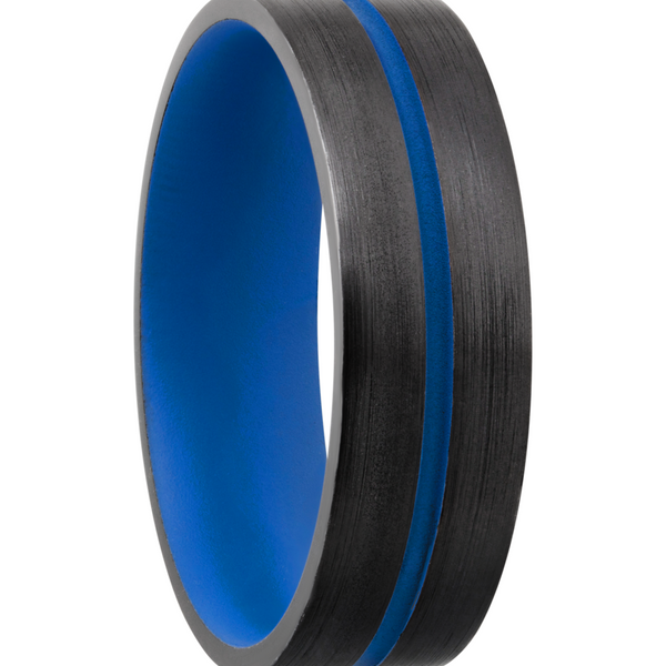 Zirconium 6mm domed band with a 1mm groove featuring Royal Blue Cerakote Image 2 Toner Jewelers Overland Park, KS