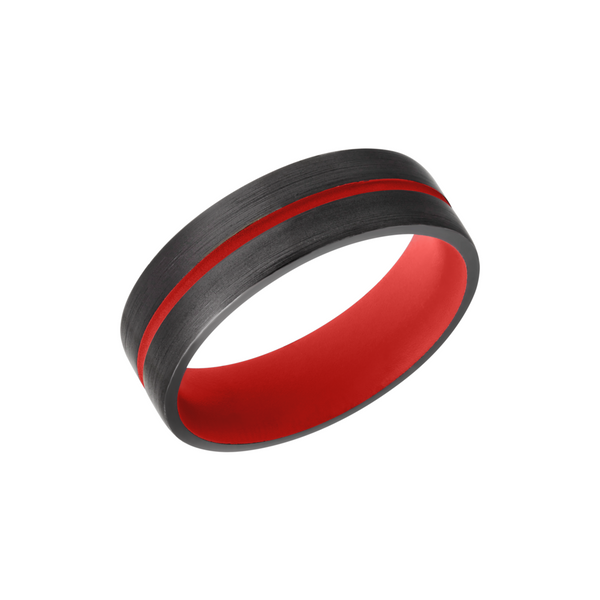 Zirconium 6mm domed band with a 1mm groove featuring Red Cerakote Toner Jewelers Overland Park, KS