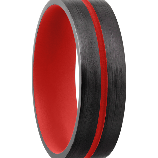 Zirconium 6mm domed band with a 1mm groove featuring Red Cerakote Image 2 Cozzi Jewelers Newtown Square, PA