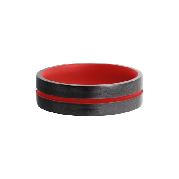 Zirconium 6mm domed band with a 1mm groove featuring Red Cerakote Image 3 Toner Jewelers Overland Park, KS