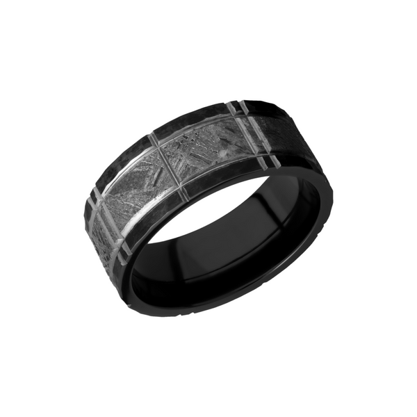 Zirconium 8mm flat band with an inlay of authentic Gibeon Meteorite Cozzi Jewelers Newtown Square, PA