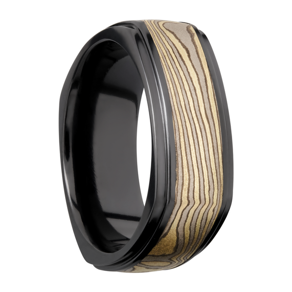 Zirconium 8.5mm flat square band with an inlay of Mokume Gane and grooved edges Image 2 Saxons Fine Jewelers Bend, OR