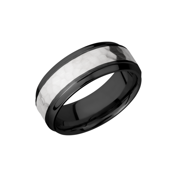 Zirconium 8mm beveled band with an inlay of sterling silver Toner Jewelers Overland Park, KS