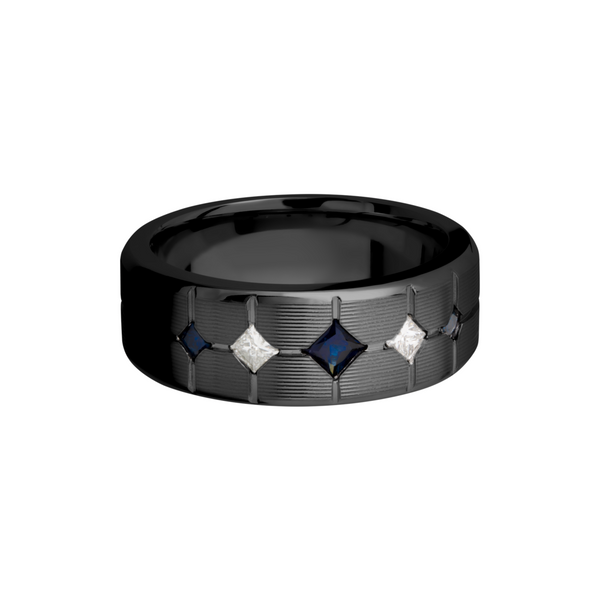 Zirconium 8mm beveled band with 3 sapphires and 2 diamonds Image 3 Cozzi Jewelers Newtown Square, PA
