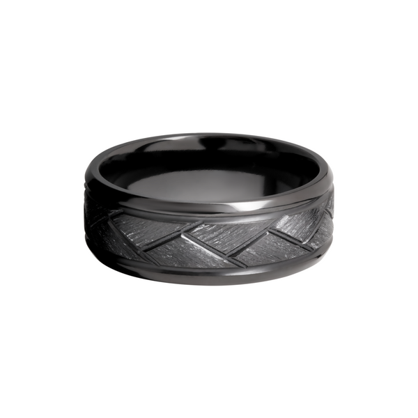 Zirconium 8mm beveled band with a laser-carved flat weave pattern Image 3 Cozzi Jewelers Newtown Square, PA