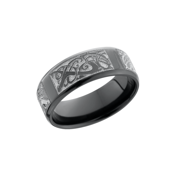 Zirconium 8mm beveled band with a laser-carved serpent pattern Cozzi Jewelers Newtown Square, PA