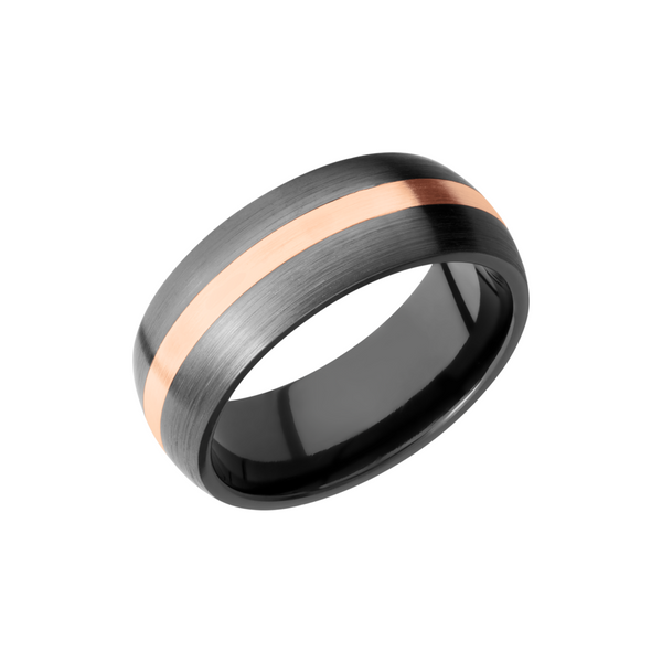 Zirconium 8mm domed band with an inlay of 14K rose gold Toner Jewelers Overland Park, KS