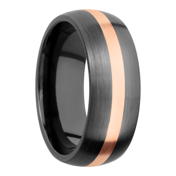 Zirconium 8mm domed band with an inlay of 14K rose gold Image 2 Toner Jewelers Overland Park, KS