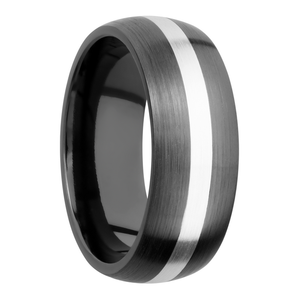 Zirconium 8mm domed band with an inlay of sterling silver Image 2 Quality Gem LLC Bethel, CT