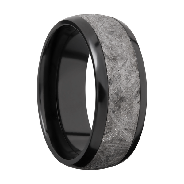 Zirconium 8mm domed band with an inlay of authentic Gibeon Meteorite Image 2 Toner Jewelers Overland Park, KS