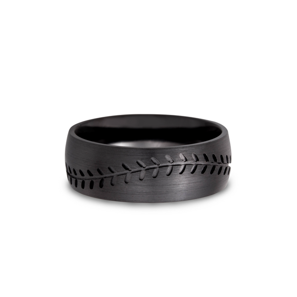 Zirconium 8mm domed band with a laser-carved baseball stitch Image 3 Quality Gem LLC Bethel, CT