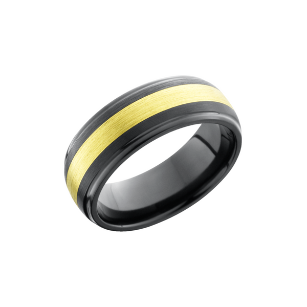 Zirconium 8mm domed band with grooved edges and inlay of 18K yellow gold Toner Jewelers Overland Park, KS