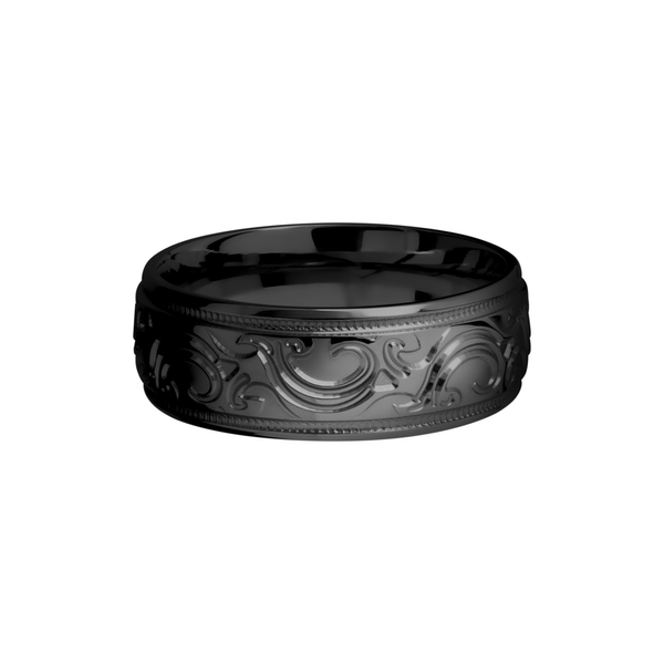 Zirconium 8mm domed band with a laser-carved scroll MJBA pattern Image 3 Toner Jewelers Overland Park, KS