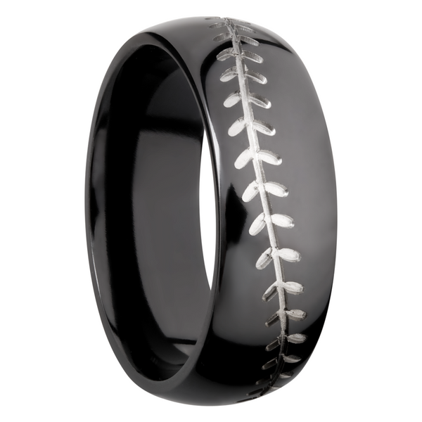 Zirconium 8mm domed band with a laser-carved baseball stitch Image 2 Cozzi Jewelers Newtown Square, PA