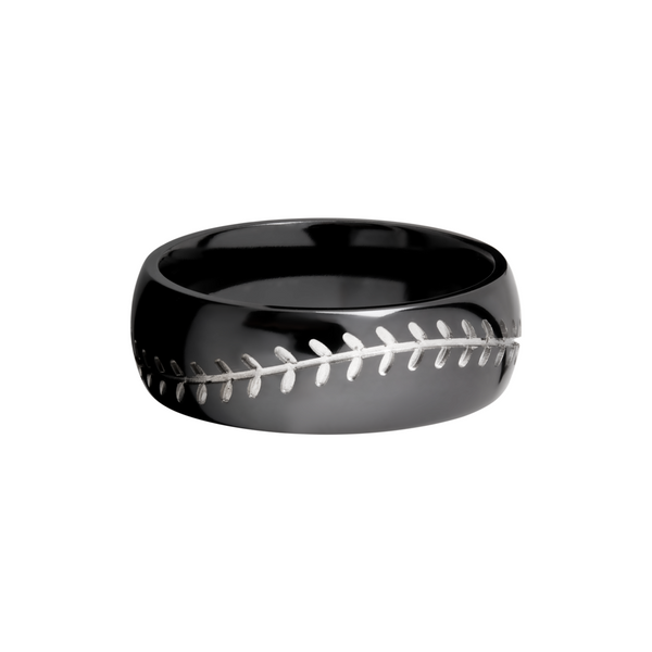 Zirconium 8mm domed band with a laser-carved baseball stitch Image 3 Cozzi Jewelers Newtown Square, PA