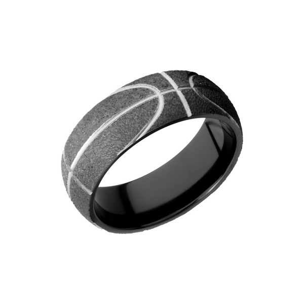 Zirconium 8mm domed band with a laser-carved basketball pattern Quality Gem LLC Bethel, CT