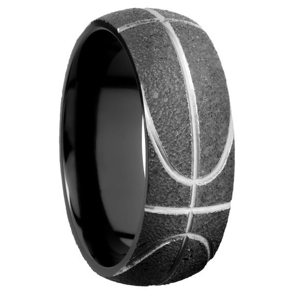 Zirconium 8mm domed band with a laser-carved basketball pattern Image 2 Quality Gem LLC Bethel, CT