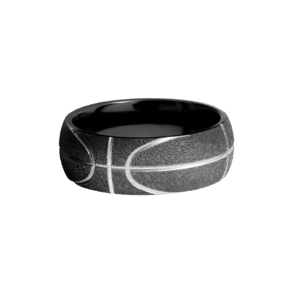 Zirconium 8mm domed band with a laser-carved basketball pattern Image 3 Cozzi Jewelers Newtown Square, PA