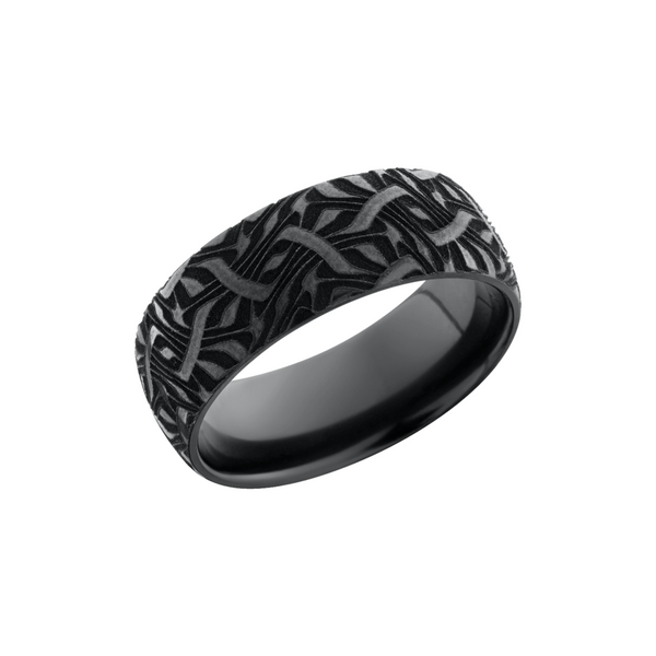Zirconium 8mm domed band with a laser-carved escher pattern Cozzi Jewelers Newtown Square, PA