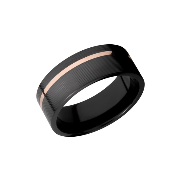 Zirconium 8mm flat band with an off center inlay of 14K rose gold Toner Jewelers Overland Park, KS