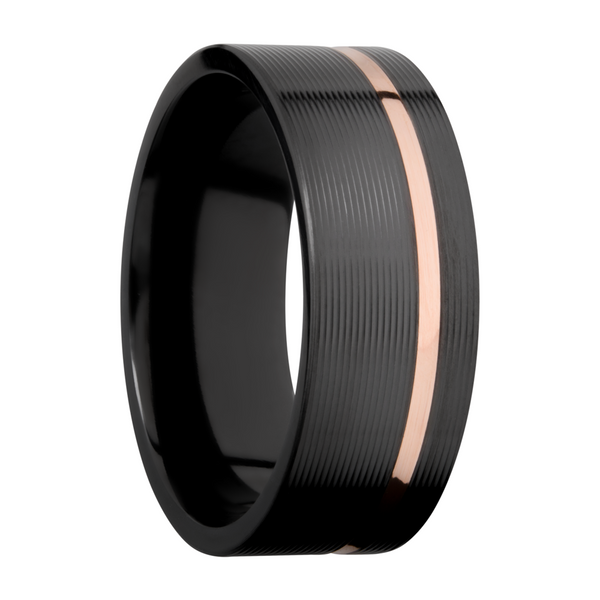 Zirconium 8mm flat band with an off center inlay of 14K rose gold Image 2 Cozzi Jewelers Newtown Square, PA