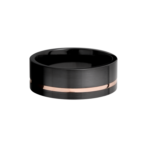 Zirconium 8mm flat band with an off center inlay of 14K rose gold Image 3 Toner Jewelers Overland Park, KS