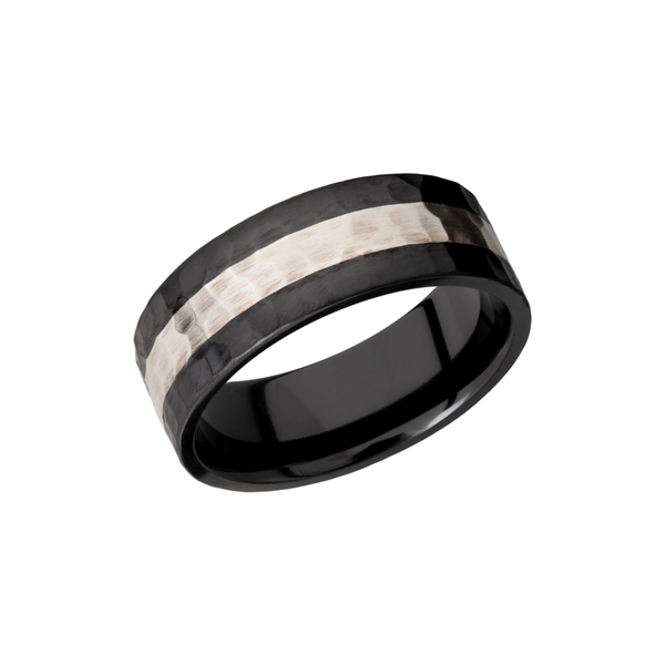 Zirconium 8mm flat band with an inlay of sterling silver Toner Jewelers Overland Park, KS