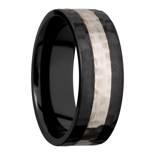 Zirconium 8mm flat band with an inlay of sterling silver Image 2 Toner Jewelers Overland Park, KS