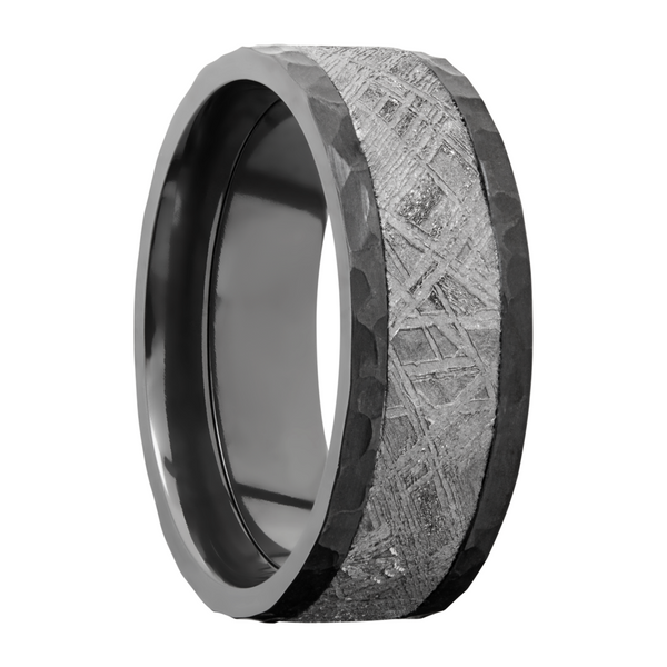 Zirconium 8mm flat band with an inlay of authentic Gibeon Meteorite Image 2 Cozzi Jewelers Newtown Square, PA