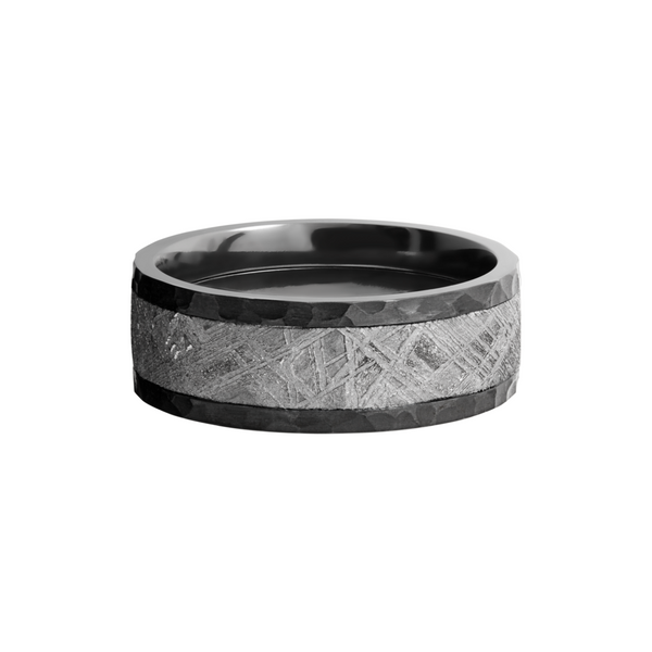 Zirconium 8mm flat band with an inlay of authentic Gibeon Meteorite Image 3 Toner Jewelers Overland Park, KS