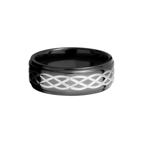 Zirconium 8mm flat band with a laser-carved celtic pattern Image 3 Cozzi Jewelers Newtown Square, PA