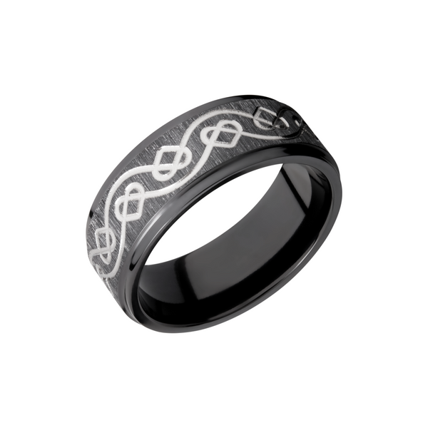 Zirconium 8mm flat band with a laser-carved celtic heart pattern Cozzi Jewelers Newtown Square, PA